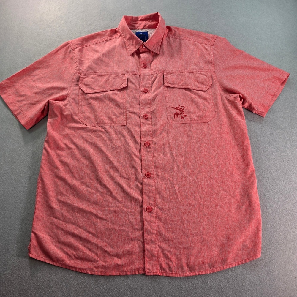 Guy Harvey Mens Fishing Shirt Red Short Sleeve Marlin Logo Vented Size M